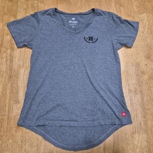 EUC Historic Brewing Company gray v neck tee shirt top